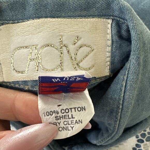 Vintage CACHE Shirt Womens Small Blue Chambray Studded Lace Sleeve 90s Western - Picture 13 of 15